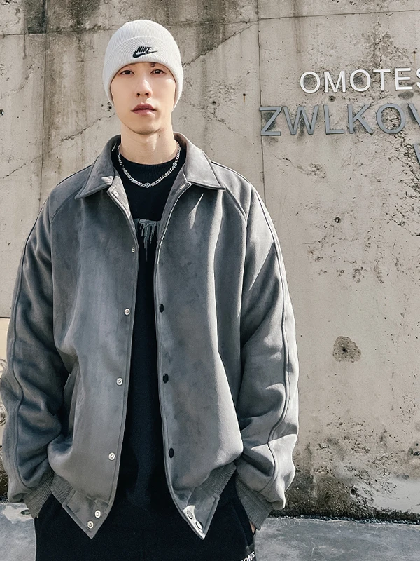 Jaket Suede Tebal Musim Gugur Musim Dingin Terbaru untuk Pria, Model Baseball Trendy Longgar Gaya Retro Amerika untuk Remaja, Lengan Panjang...