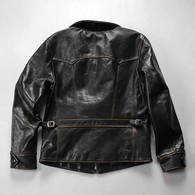 2024 New Autumn Winter Leather Coats  Men's Slim-fit Lapel Motorcycle Plant Tanned Head Layer Cowhide Leather Jackets