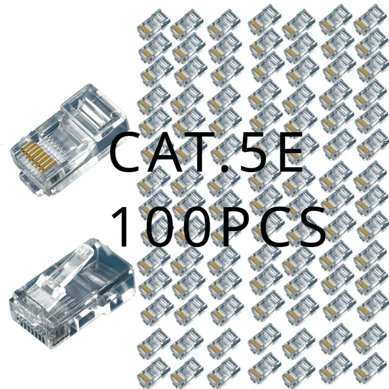 

Cat5 RJ45 connector Cat5E 8P8C modular Ethernet cable head plug gold-plated Cat5 crimping network RJ45 connector (100 pieces)