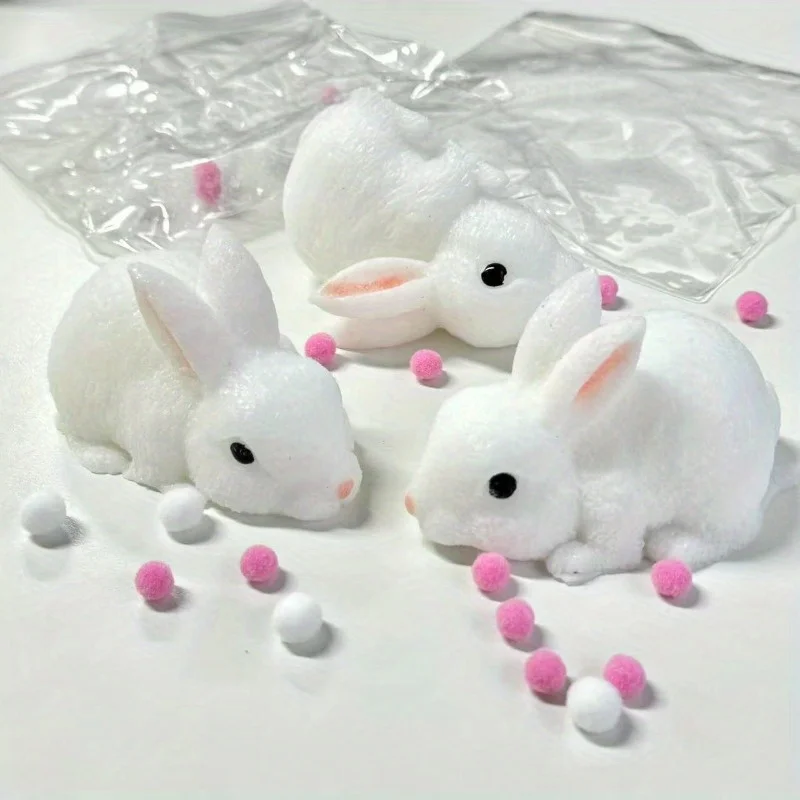 Wielkanocny puszysty króliczek, długie uszy, uroczy, pulchny, biała guma, zabawka do ściskania, na prezent na Wielkanoc