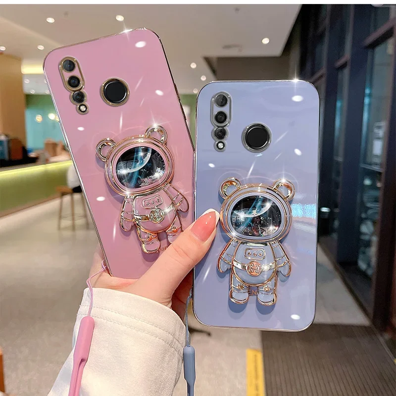 Luxury Quicksand Astronaut Case For Huawei Y9 Prime 2019 P40 Lite 3 50 Pro Folding Bracket Cover For Huawei Y7A Y9S P20 Y7 2019