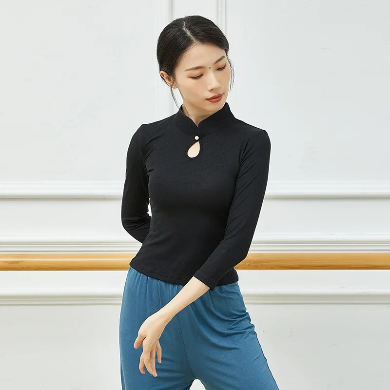 Traje de baile clásico temperamento ajustado top de manga media traje de práctica de estilo chino para mujer