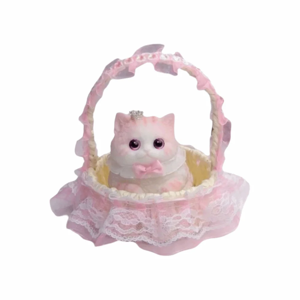 Simulation Cat Cat Squeeze Toy Slow Rebound Slow Rising Cat Fidget Toy with Flower Basket Soft Cat Squishy Toy