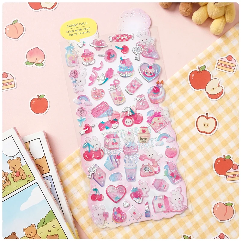 4 pcs Candy Sweet Animals Crystal Stickers Scrapbooking Diy Journal Stationery Sticker Sheet School Supplies Gift