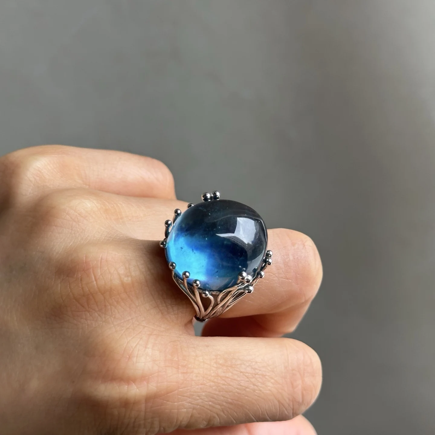 Big Natural Blue Aquamarine Ring For Women Men Healing Gift Reiki Healing Crystal 22x19mm Beads Silver Jewelry Adjustable Ring