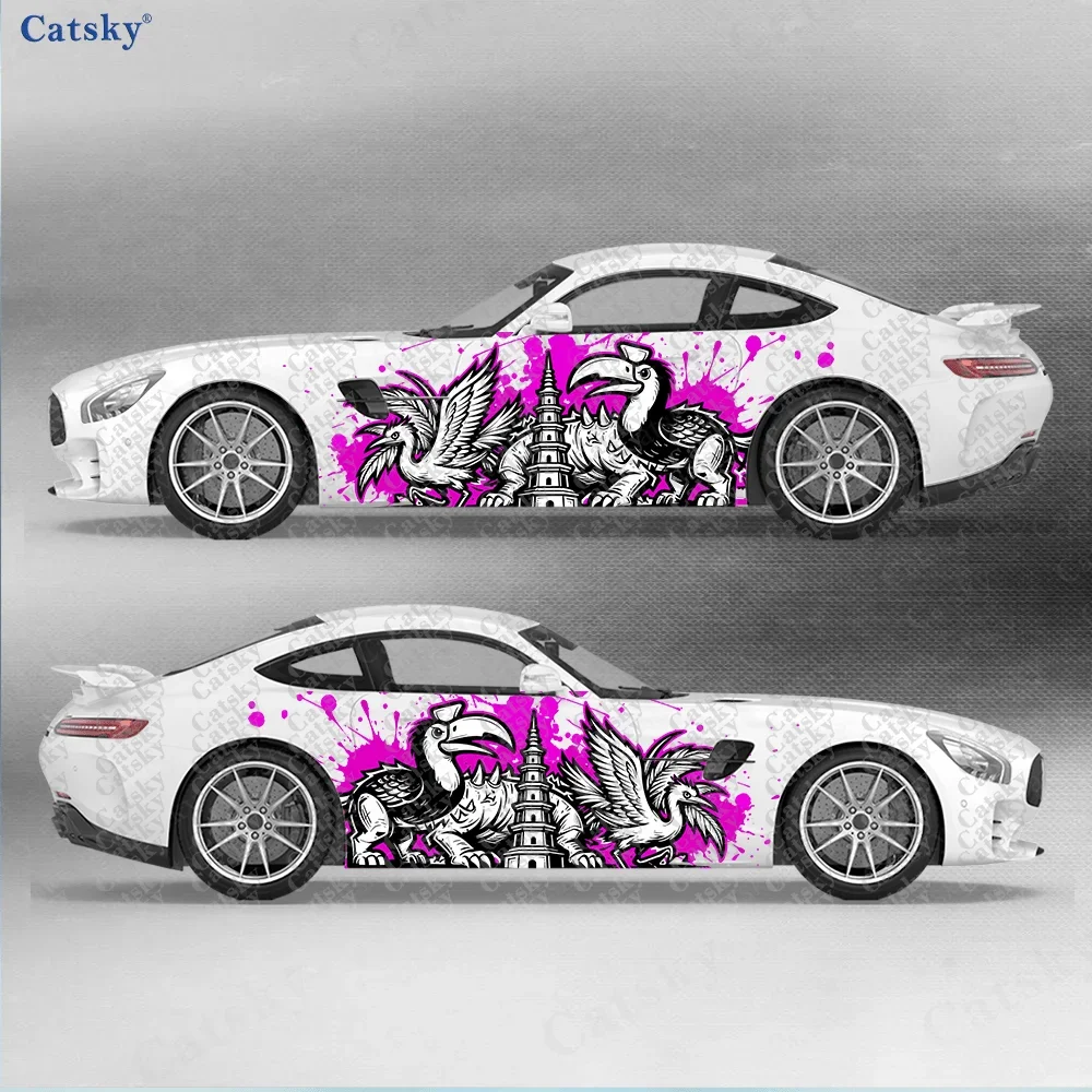 2pcs Tower Bird Rhino Graffiti Splash Decal, Durable, Fade-Resistant, Easy to Install and Remove PVC Waterproof car vinyl wrap