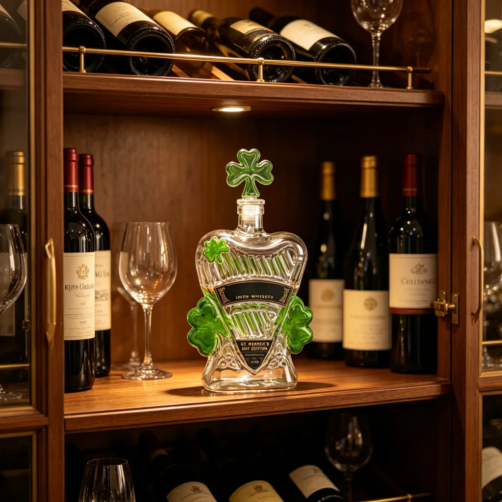 St. Patrick's Day Shamrock Glass Whiskey Decanter Irish Style Liquor Bottle Clover Wine Dispenser Home Bar Decor Holiday Gift