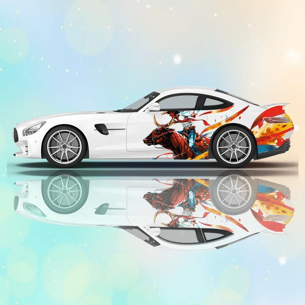 

Western Cowboy on Bull Riding Car Sticker Decor Covering Scratche Protective Auto Accessories Sticker Waterproof Car Vinyl Wraps