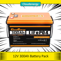 Cloudenergy 12V 300Ah LiFePO4 Battery Pack Backup Power, 3840Wh Energy, 6000+ Cycles, Built-in 200A BMS,Outdoors Application