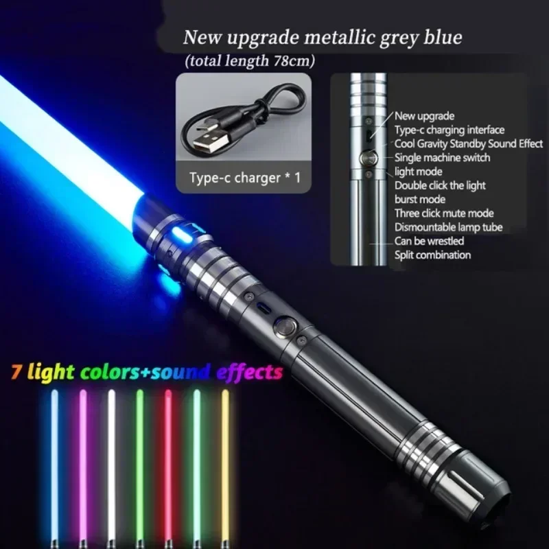 ND-Spada laser Impugnatura in metallo per duello pesante 7 colori Led Cambia Puntelli Cosplay Foc Blaster Laser 78 cm Spada per bambini Giocattoli luminosi