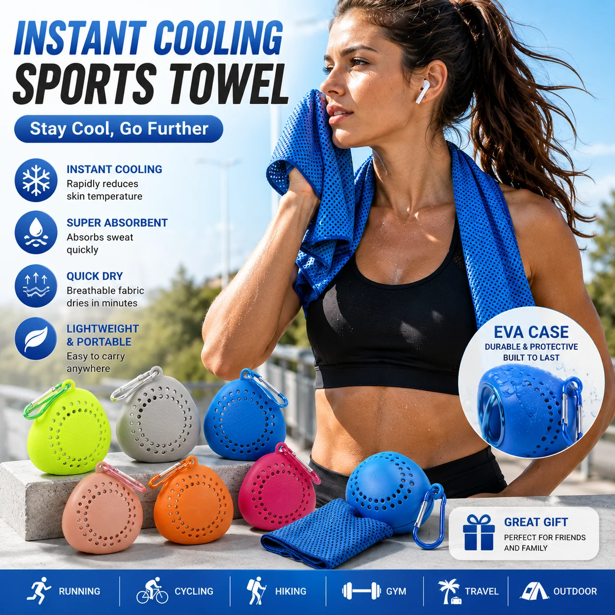 Cooling Sports Towel | Instant Cold Feeling Towel with Silicone Case Portable Chilly Towel for Fitness Gift & Event Supplies