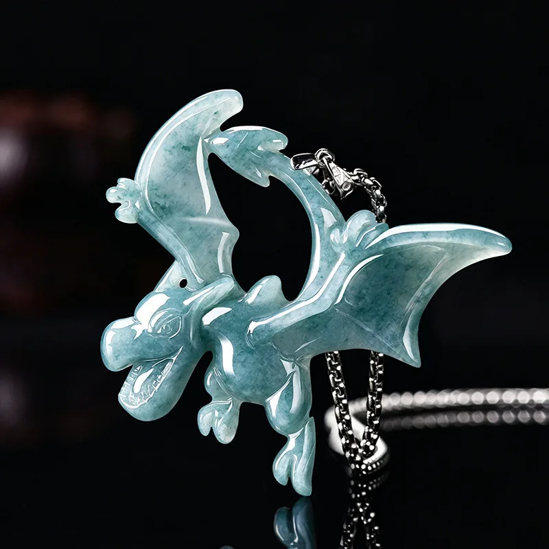 Natural Burmese Jadeite Pterosaur Pendant Necklace 925 Silver Real Jade Designer Gemstone Charm Accessories Gifts for Women