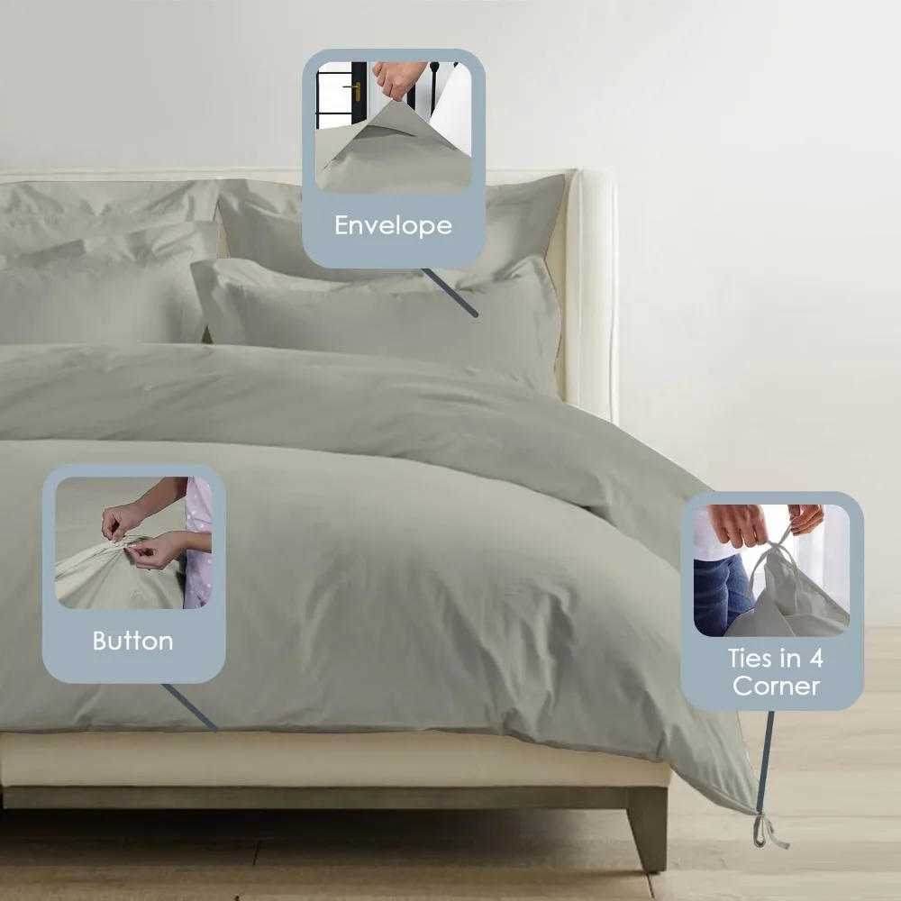 طقم غطاء لحاف قطن 100% مقاس كينج - عدد 1000 خيط طويل من نسيج الساتان القطني مع زر إغلاق #3