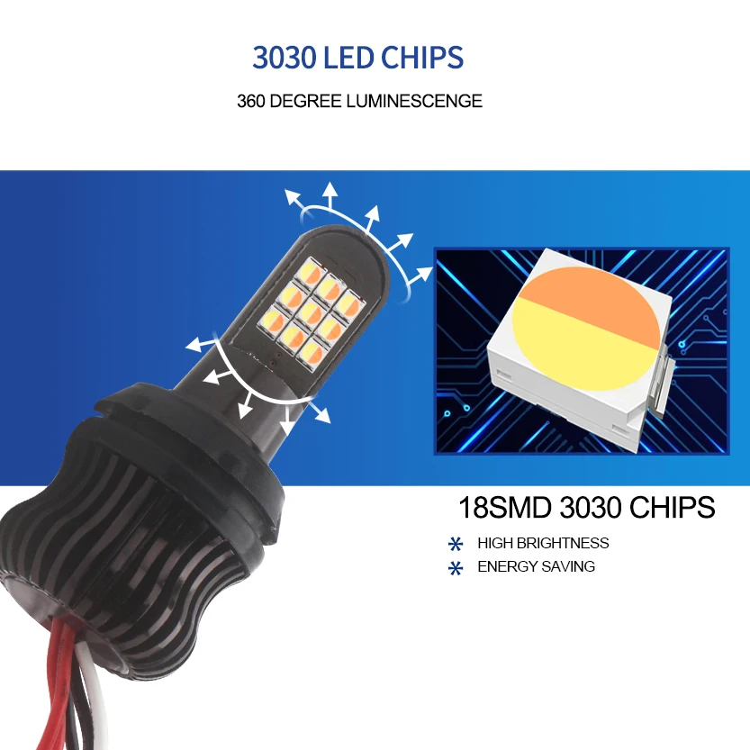 

1Set 1156 P21W BA15S PY21W BAU15S 3156 7440 W21W LED Bulbs Daytime Running Lights/DRL with Turn Signal Light White/Amber 3030