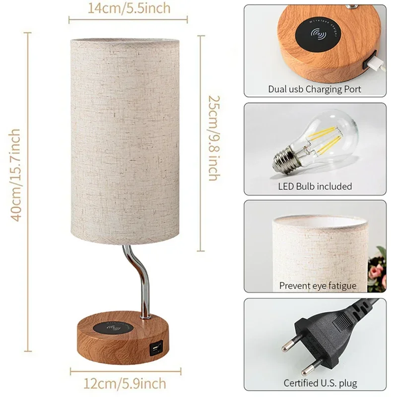 Imagem -04 - Candeeiro de Cabeceira com Carregador sem Fio Pequenas Lâmpadas de Mesa Led Controle de Toque Luz Recarregável para Quarto de Criança Porta Usb 2024