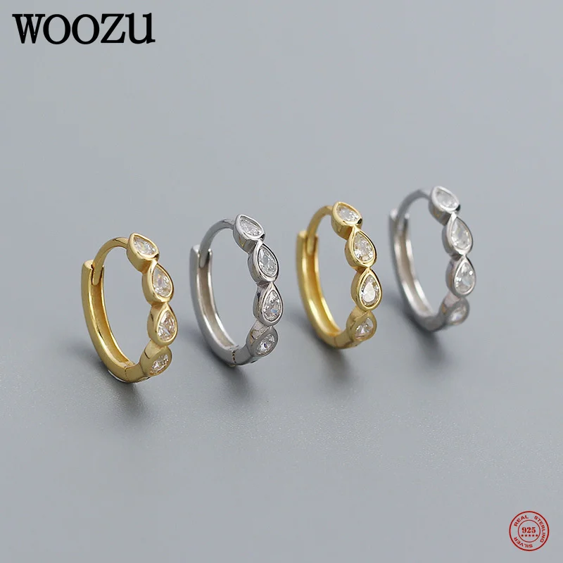 

WOOZU стерлингового серебра 925 пробы, простые геометрические серьги с цирконием в виде конского глаза, капли воды для женщин, легкие роскошные накладные серьги с пряжкой для ушей, подарки