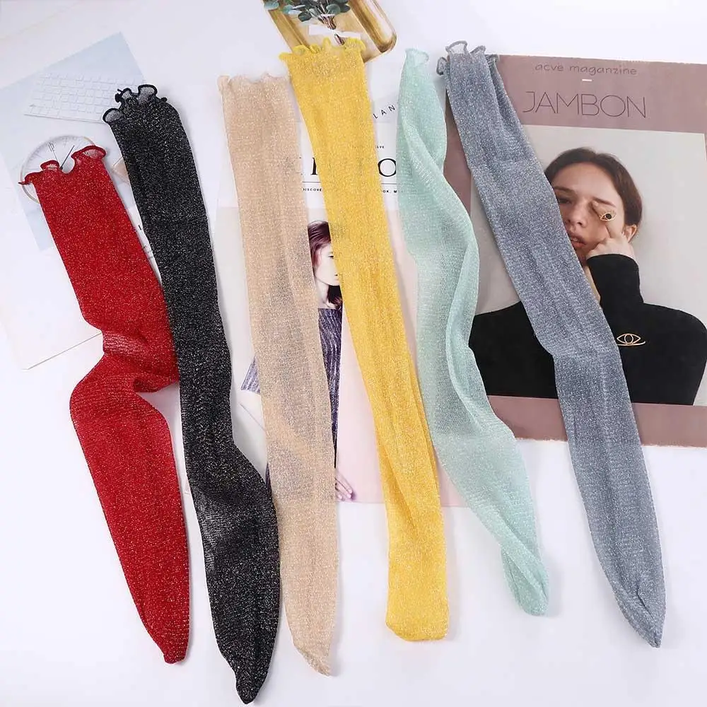Summer Trendy Elastic Transparent Gauze Fashion Korean Style Socks Glitter Silk Hosiery Shiny Women Thin Socks