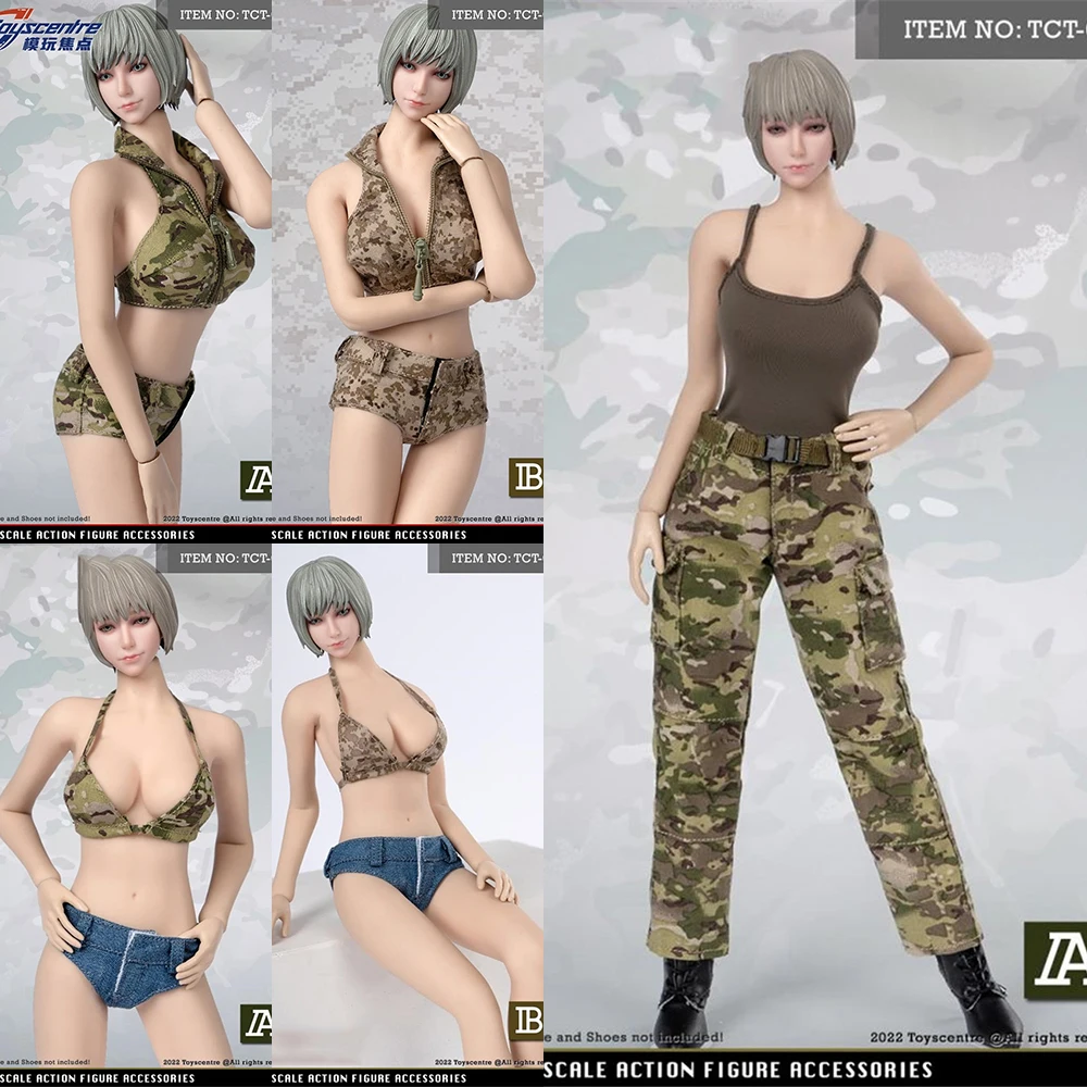 TCT-023 TCT-027 TCT-028 1/6 Scale Sexy Women's Camouflage Camisole Camo Vest Trousers Denim Shorts Clothes for 12 inches Body