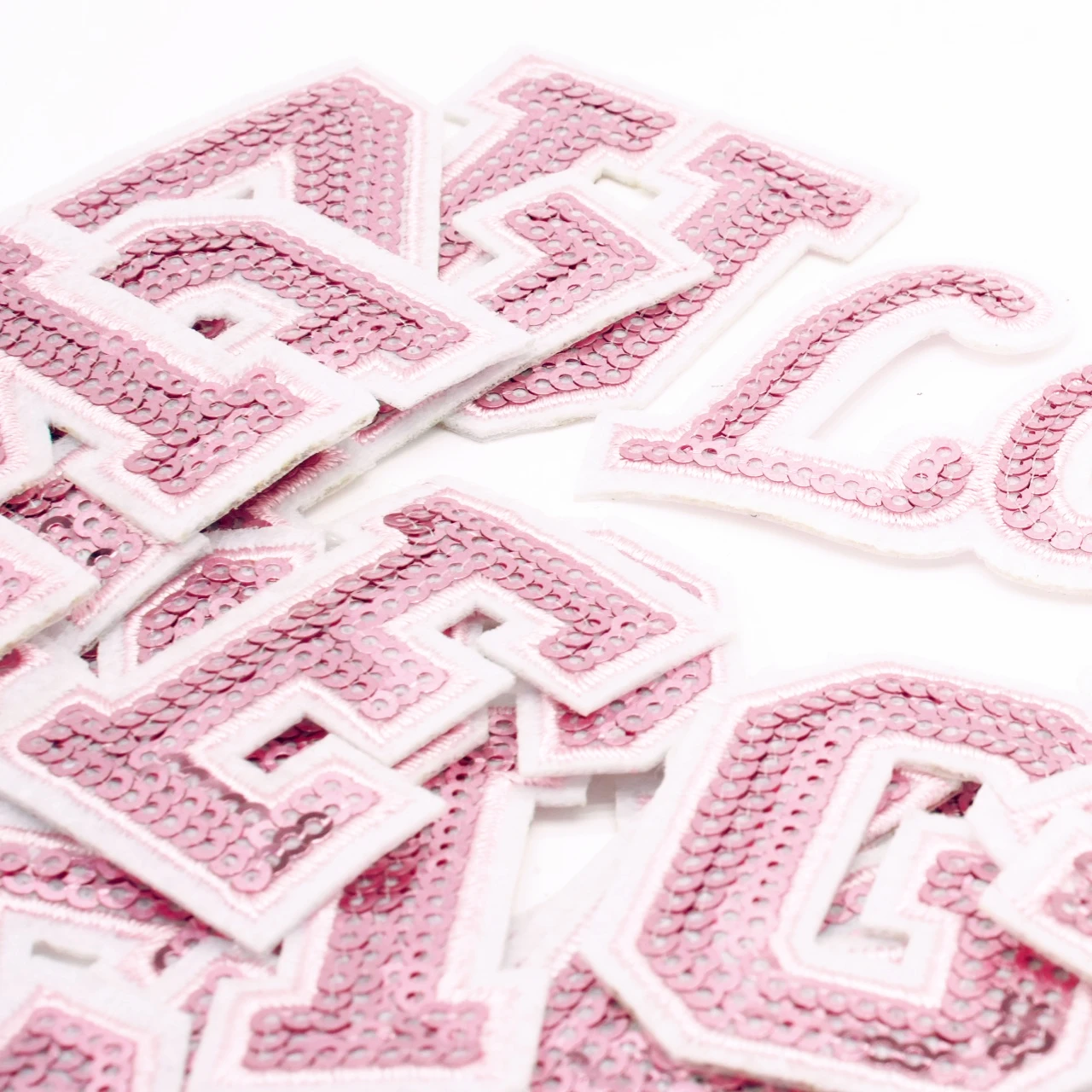 5CM Pink Sequins Letters Patch For Clothes Alphabet Iron on Garment Accessories Embroidered Applique Decoration Repair Patches