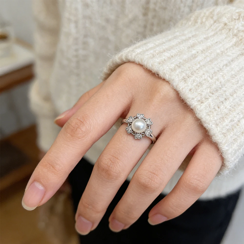 Pearl Heart Cz Ring For Women Daily Wear Bridal Party Anniversary Valentine Mother Day Thanksgiving Christmas Jewelry Gift
