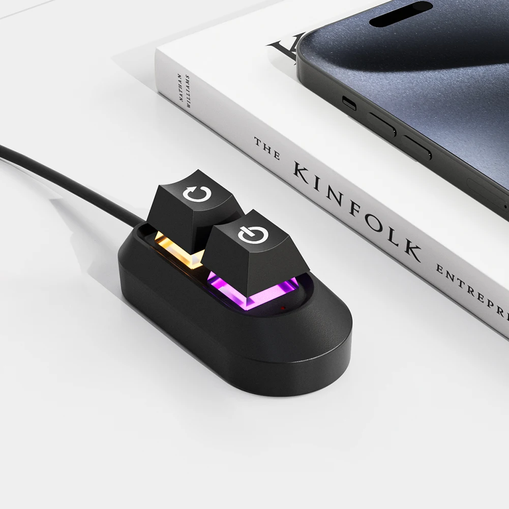 Przycisk Włącznika/Wyłącznika Zasilania PC z Podświetleniem LED RGB 2M, Przycisk Kluczykowy, Przedłużacz do Płyty Głównej Komputera Stacjonarnego