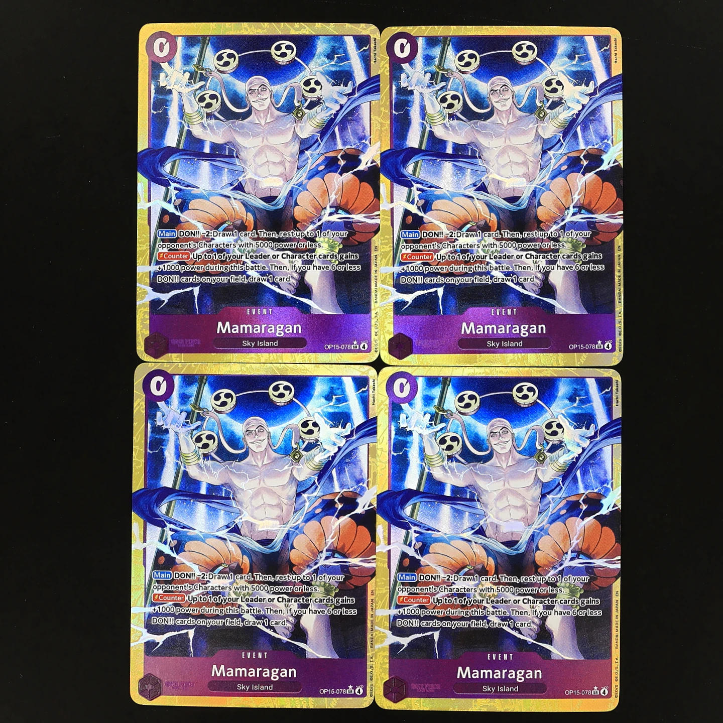 One Piece TCG OPCG Inglés OP15-078 Mamaragan SR Playset Enel Tarjeta de Lámina Texturizada Morada de Evento Tarjetas Coleccionables de Anime