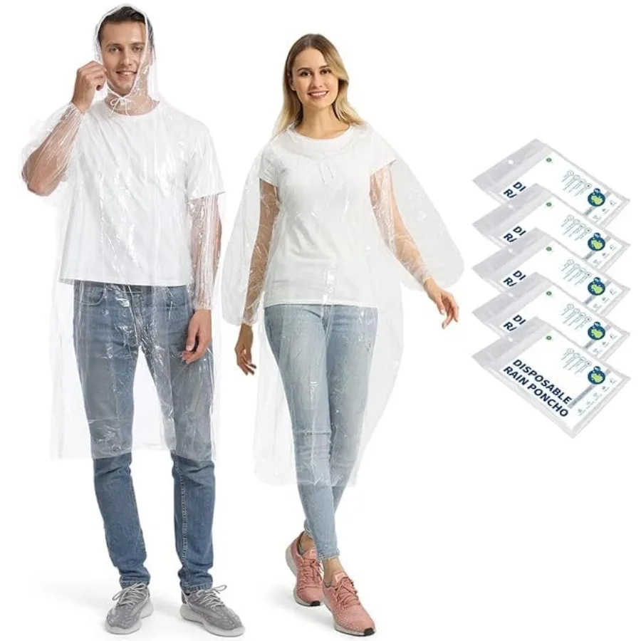 5/10/20 Pack Rain Ponchos, Disposable Emergency Ponchos Bulk Unisex Waterproof Raincoat for Adults with Drawstring Hood