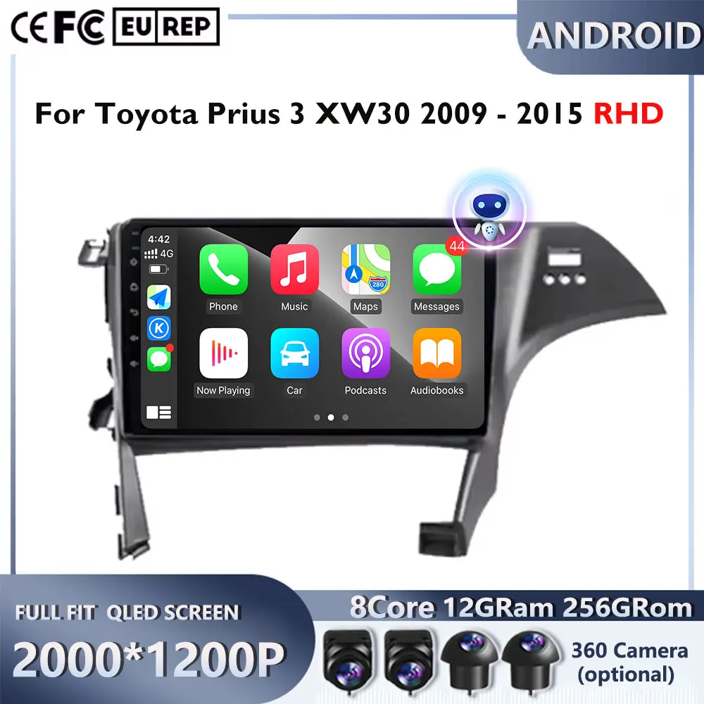 

Автомобильное радио для Toyota Prius 3 XW30 2009-2015 RHD Android Авто Стерео головное устройство Мультимедийный плеер Навигация Carplay Без 2din DVD