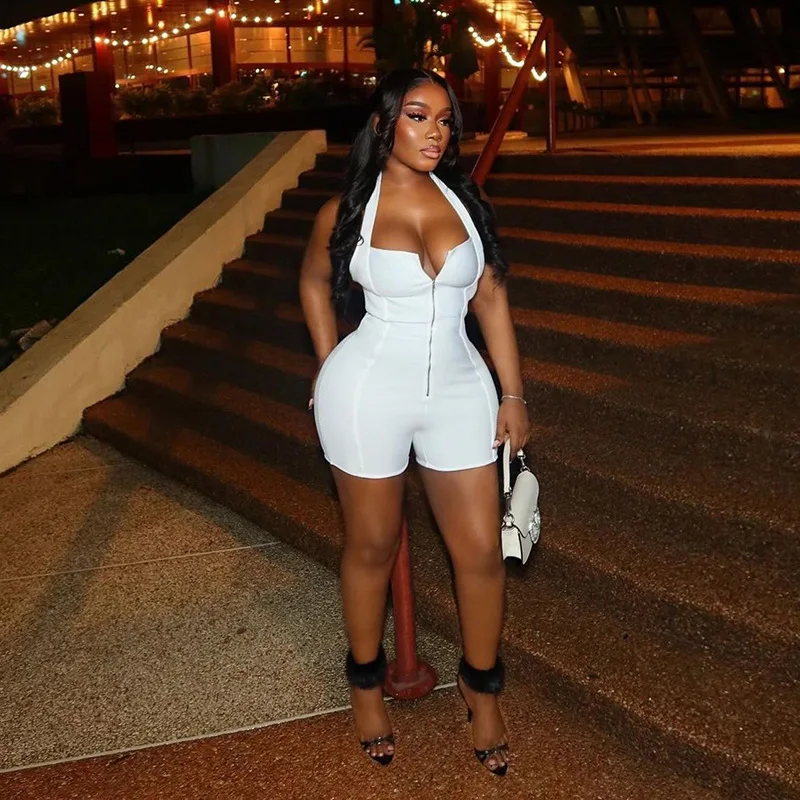 Sexy Halter Jumpsuits 2025 Summer Clothes Women Y2K Streetwear Elegant Luxury Bodycon Fashion One Piece Solid Jumpsuit