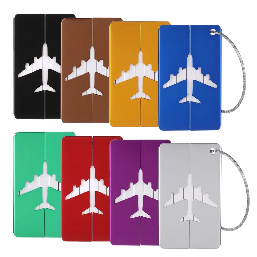 Reusable Aluminium Travel Luggage Tags Suitcase Labels Stainless Steel Loop Name ID Card with Ropes Bag Tag for Suitcase Baggage