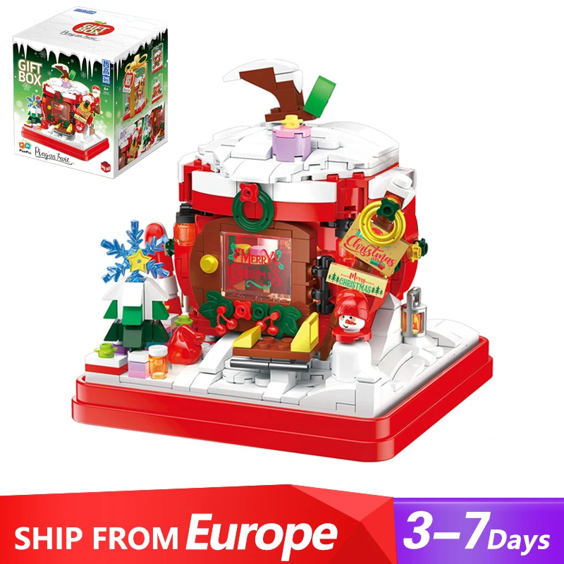 714PCS MOC Heiligabend Apple Haus Bausteine Kreative Santa Claus Schneemann Modell Montage Ziegel Kind Spielzeug Weihnachten Geschenk