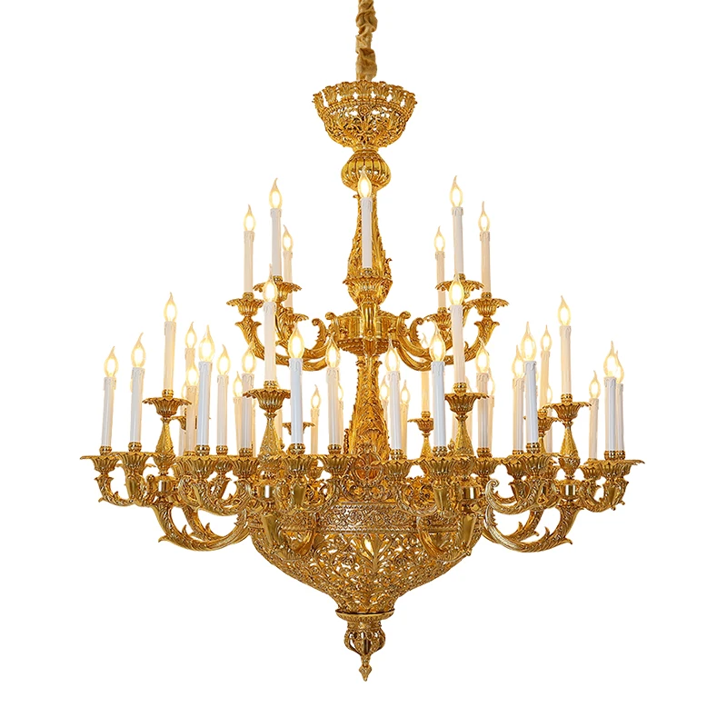 Grand lustre européen en laiton pour villa, salon, hôtel duplex, lampe de salle de banquet, suspension en cuivre français, corrigé par