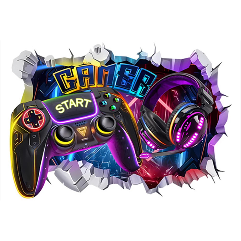 Autocollants muraux en vinyle pour manette de jeu, trou mural cassé 3D, pour la maison, chambre d'enfants, chambre de garçon, Zone de jeu, décoration, affiche de jeu vidéo