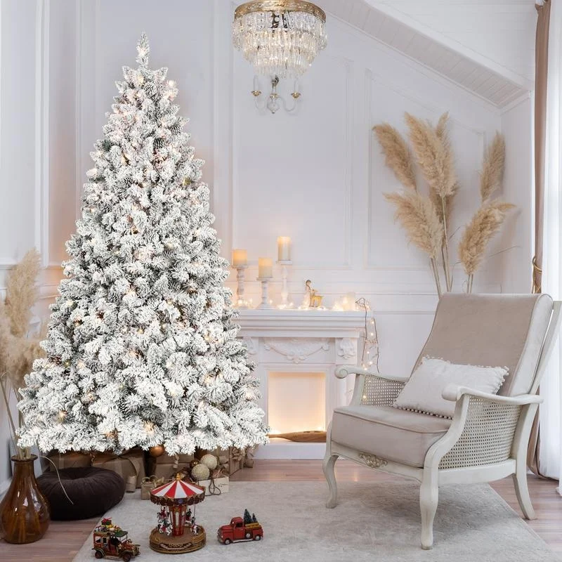 

4FT Flocked Christmas Tree with 150 UL Lights, 21 Pine Cones, Snowy PVC Tips, 366 Tips, Hinged Design, Metal Stand, Easy Assembly