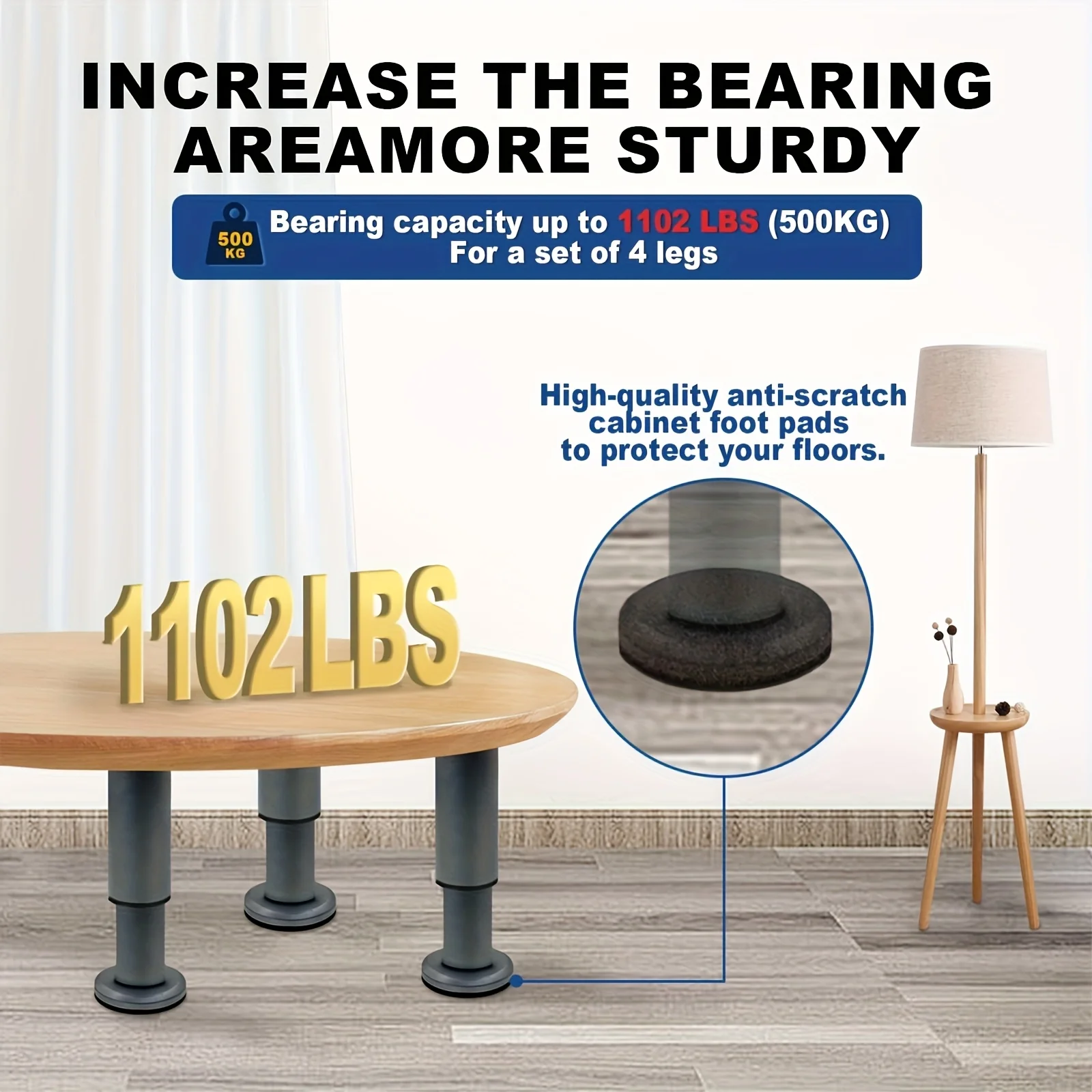Heavy Duty Adjustable Furniture Legs - Tool-Free Height Adjustment (4.72
