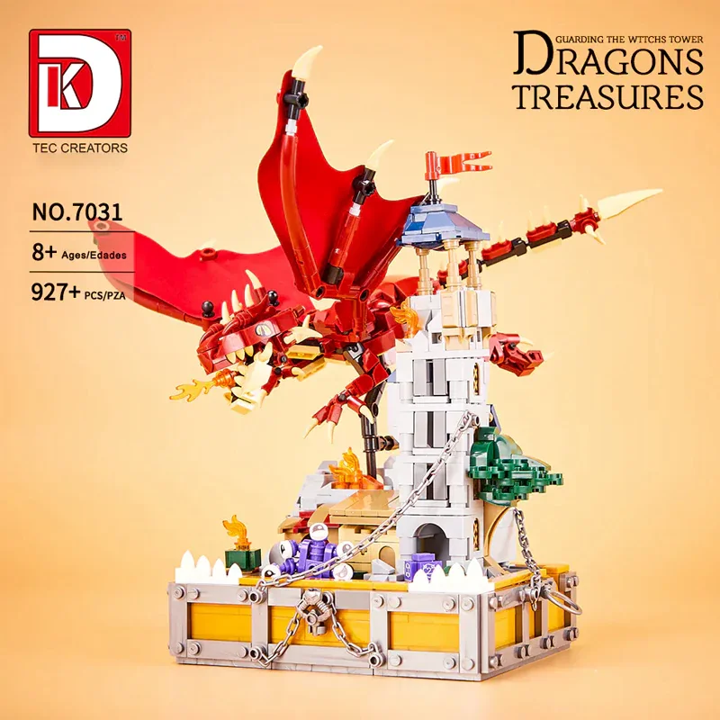 927PCS Creative Red Dragon Building Blocks Kit Game Magic Dungeons Dragons Architectural Model Brick Toys For Children Xmas Gift