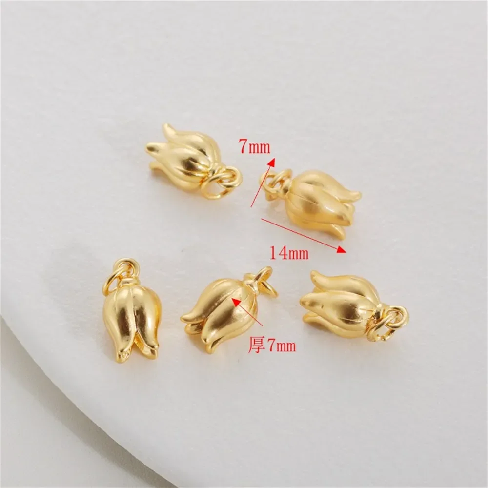 

1 шт., 18-каратное золото, матовое золото, блестящий бутон цветка, тычинки 7*14 мм, кулон, браслет, ожерелье, кулон, сделай сам, очаровательные ювелирные изделия ручной работы