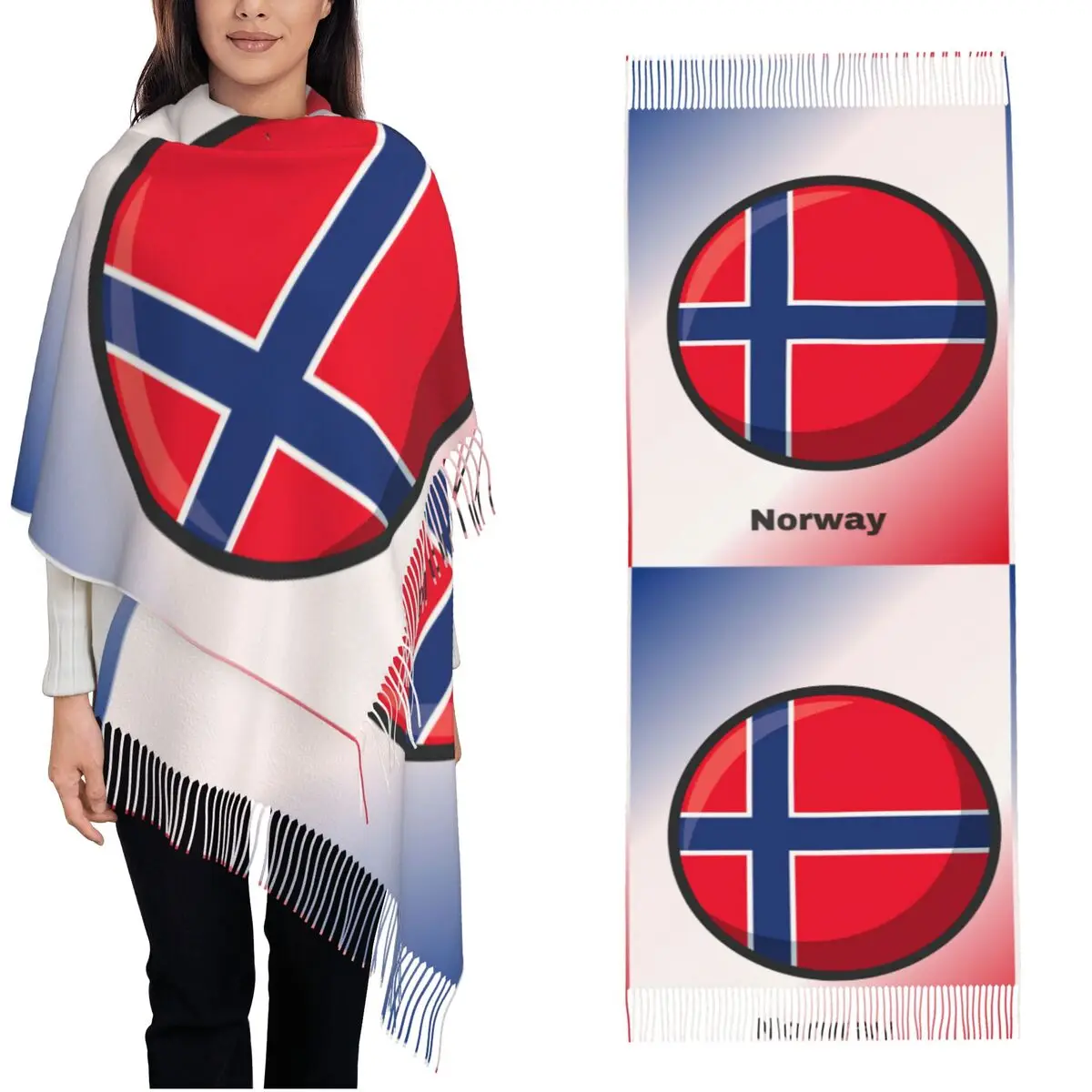 

Norway Flag Scarf with Tassel Outdoor Shawls Wrpas Ladies Design Headwear Scarves Winter y2k Funny Bufanda Mujer