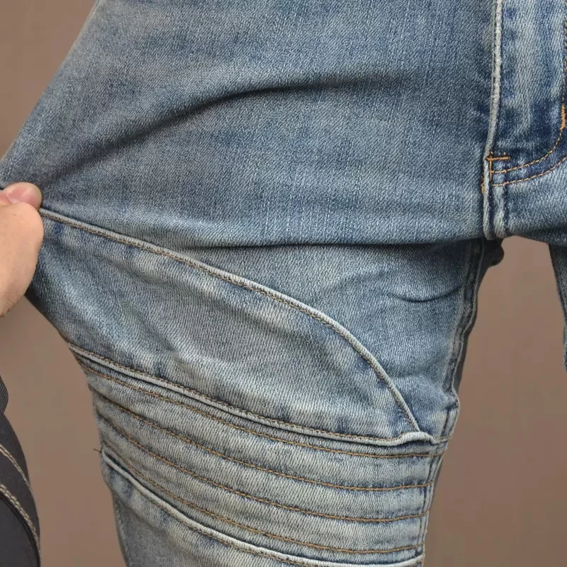 

Y2k fashion new jeans washed nostalgic stretch slim fit jeans light blue jeans designer hip-hop brand spliced pants hombre