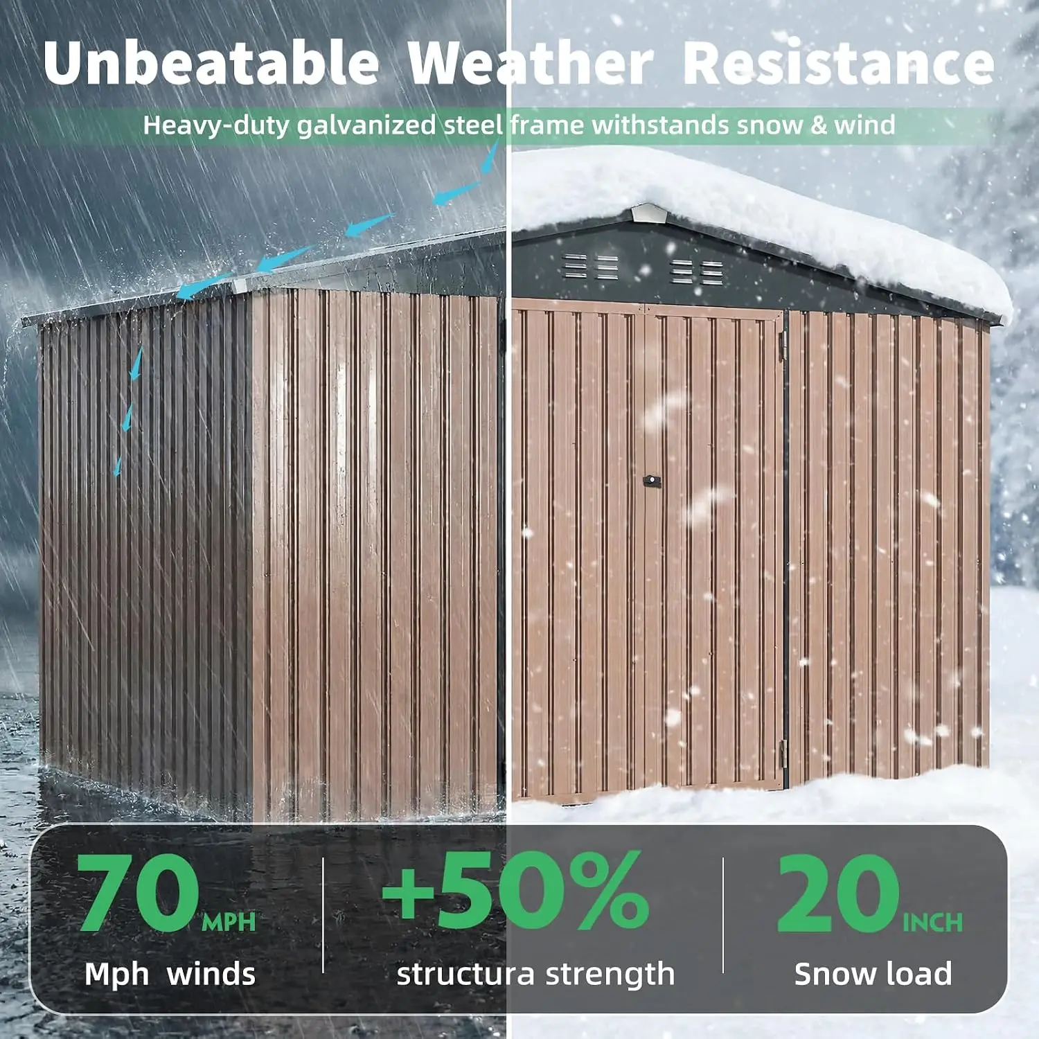 Waterproof Metal Storage Shed 8'x10' Heavy Duty Garden Tool with Lockable Ventilated Doors for Backyard Patio, Customized