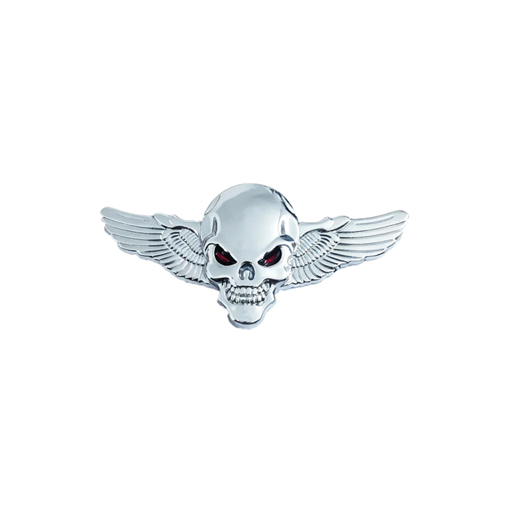 Totenkopf mit Flügeln, Metallaufkleber für Motorräder – universell passgenauer Vorder-/Tank-/Heckspoiler – cooler Fahrer-Dekor-Aufkleber