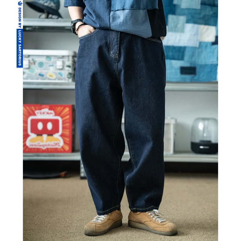 Special anti-fading process washed raw cow scimitar jeans