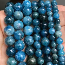 A+ Natural Blue Apatite Gem Stone Beads Smooth Round Loose Beads 15'' 6/8/10mm For Jewelry Making DIY Bracelet Pendant Necklace