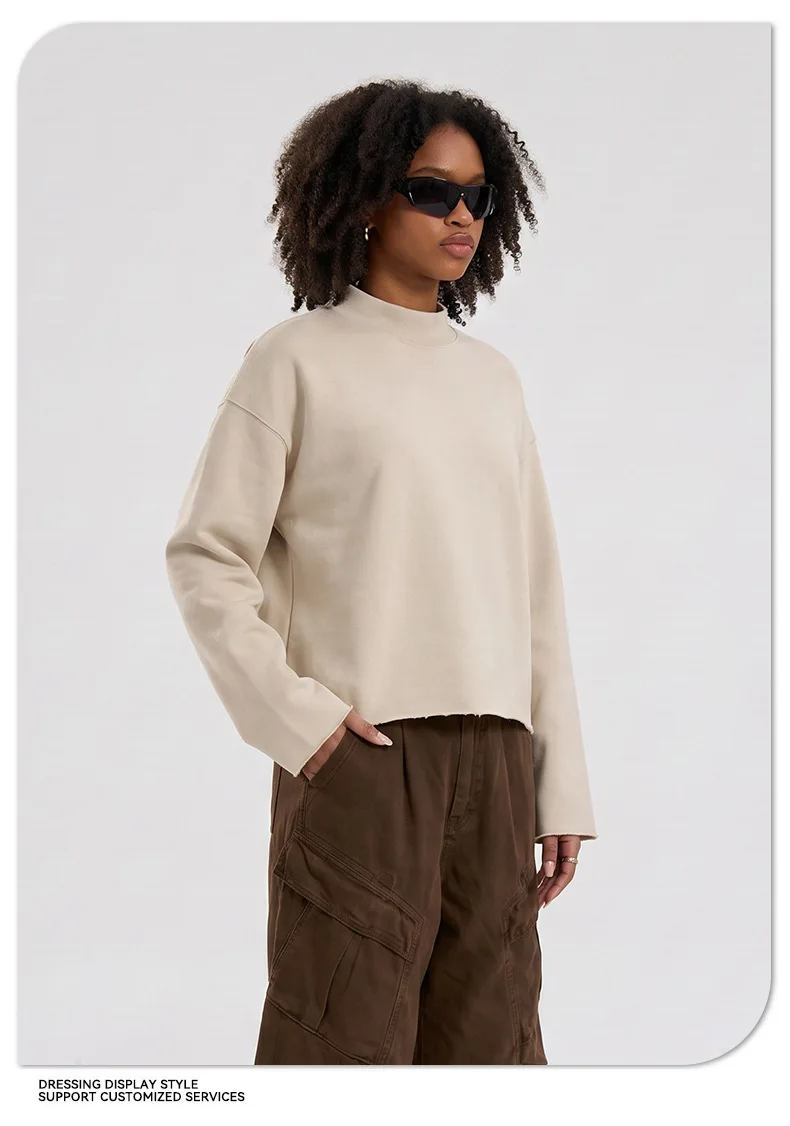 Heavy Autumn and Winter Solid Color Sweater Men's Hem Rough Edge Retro Semi-turtleneck American Pullover Sweater
