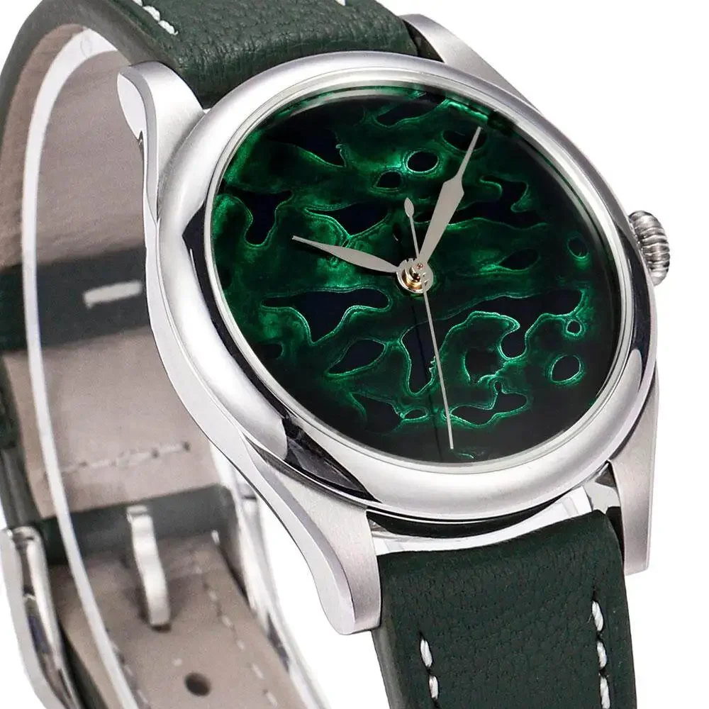38mm Intangible Cultural Heritage Lacquer Wordless Tianshu Green Dial Mechanical Mechanical Watch Waterproof 50 Meters