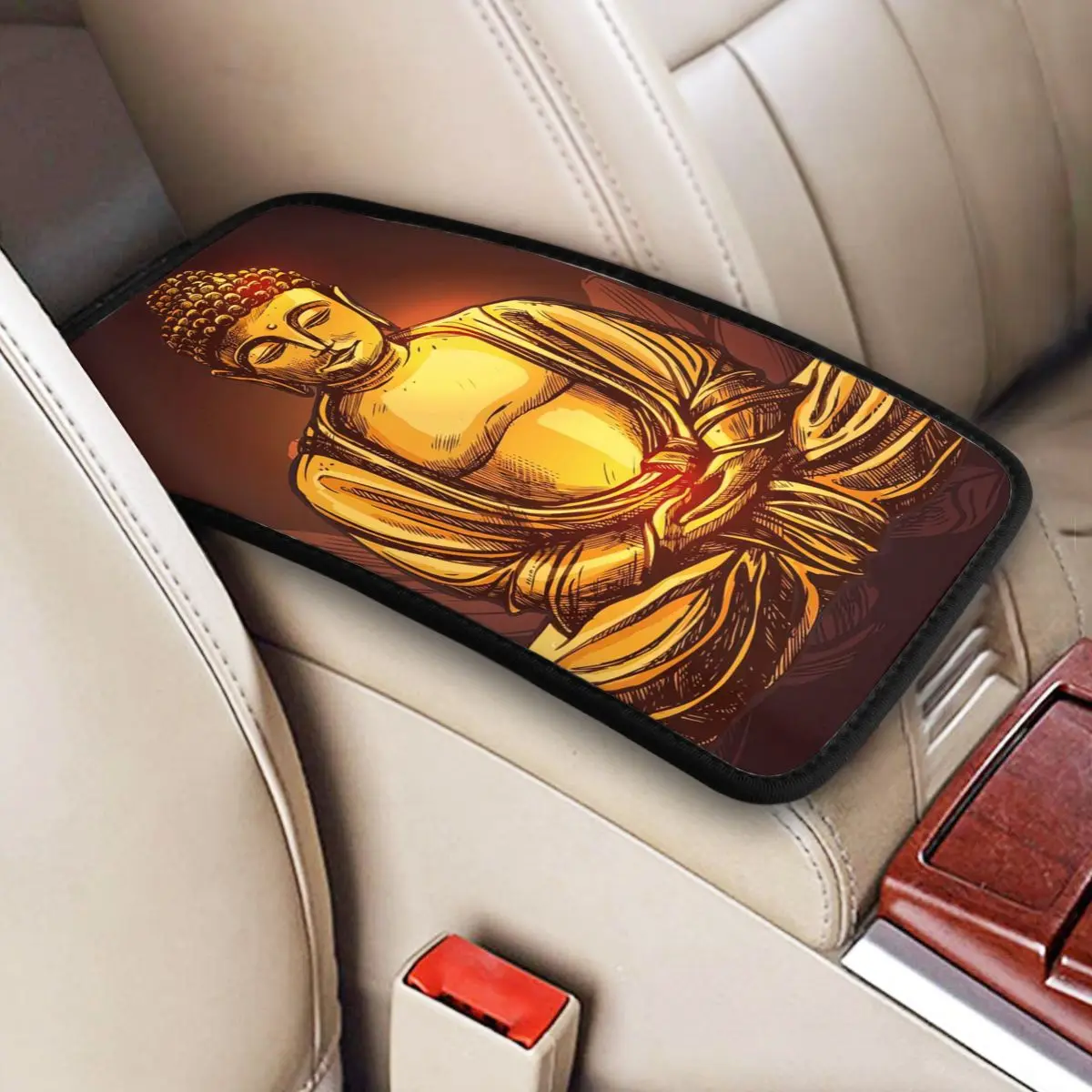 Buddha On Lotus Flower Car Accessories Car Handrail Box Cushion Custom Print Non-slip Car Armrest Cover