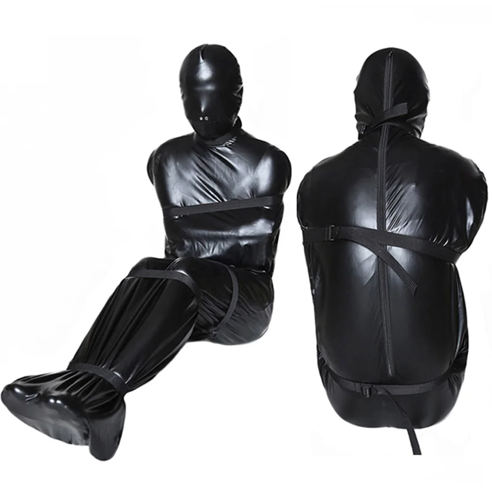 Zip Full Body Bondage Mummy Sack Sleeping Bag Erotic Costume BDSM Detachable Hood Mask Restraint Slave Sex Toys for Women Men