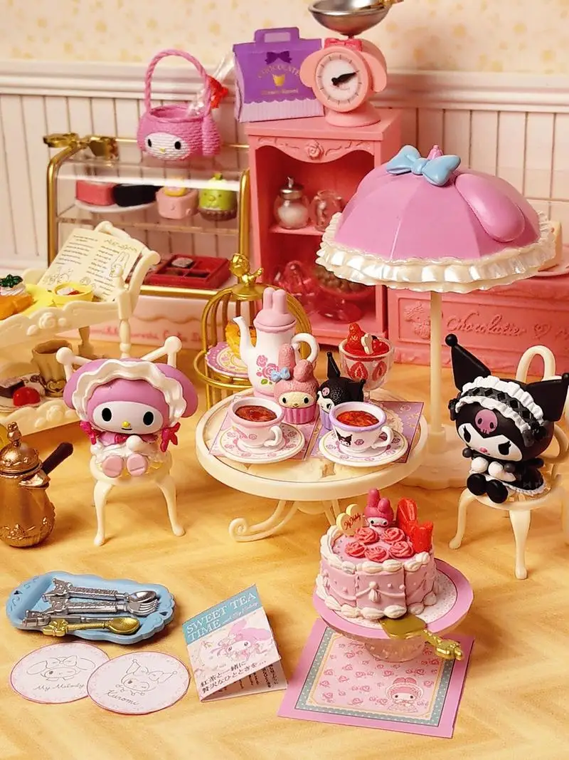 Original Rement Sanrio My Melody And Kuromi'S Sweet Tea Party Miniature Scene Collection Model Toy Kawaii Girl Christmas Gifts