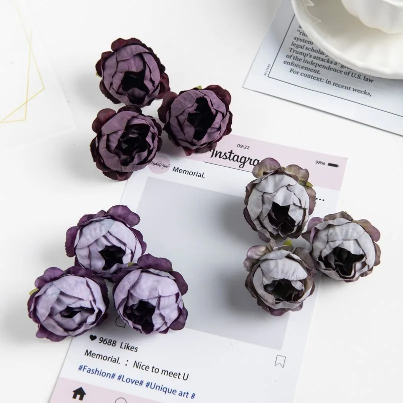10PCS Artificial Flowers Rose Wedding Wreath Valentine‘s Decora Home Room Scrapbooking Fake Silk Peony Head Diy Gifts Candy Box