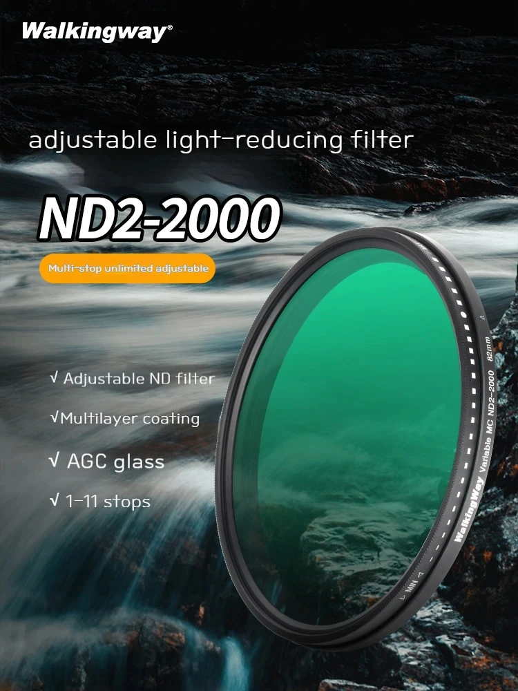 

Walking Way Variable ND Filter ND2-400 ND2-2000 49 58 67 77 82 mm Filtro Fader Optical Neutral Density Filter for DSLR Camera